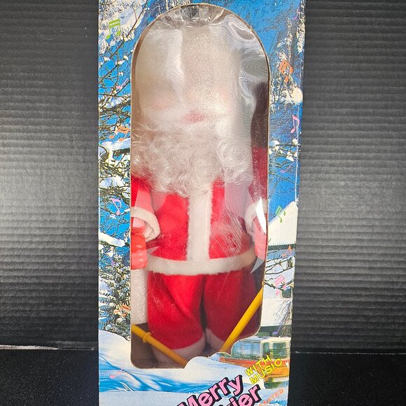 Vintage Musical Merry Skier Santa Claus On Skis Rolls Around & Plays Jingle Bell - Picture 8 of 10